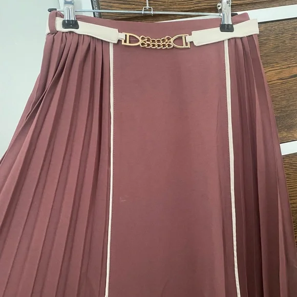 Elegant Mauve Pleated Skirt with Chain Detail - Picture 3 of 8